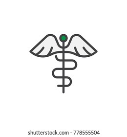 Caduceus filled outline icon, line vector sign, linear colorful pictogram isolated on white. Medical symbol, logo illustration. Pixel perfect vector graphics