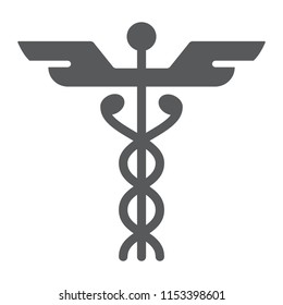 Caduceus glyph icon, medical and hospital, pharmacy sign, vector graphics, a solid pattern on a white background, eps 10.