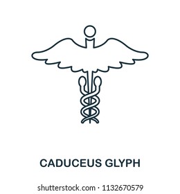 Caduceus Glyph icon. Outline style icon design. UI. Illustration of caduceus glyph icon. Pictogram isolated on white. Ready to use in web design, apps, software, print and background.