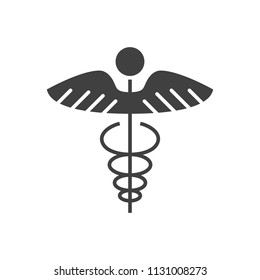 Caduceus Glyph Vector Icon. Isolated on the White Background. Editable EPS file. Vector illustration.