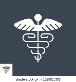 Caduceus Glyph Vector Icon. Isolated on the Black Background. Editable EPS file. Vector illustration.