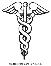 Caduceus, Greek sign, symbol, for tattoo or artwork, vector. Medical symbol