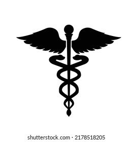 Caduceus Health Symbol Asclepius Wand Icon Black Color