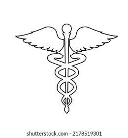 Caduceus Health Symbol Asclepius Wand Icon Black Color Outline