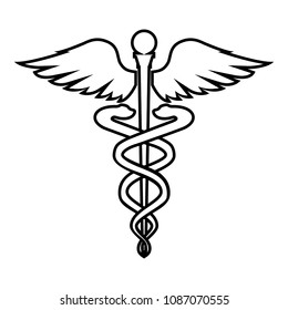 Caduceus Health Symbol Asclepius's Wand Icon Black Color Outline