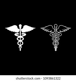 Caduceus Health Symbol Asclepius's Wand Icon Set White Color Outline