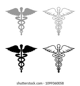 Caduceus health symbol Asclepius's Wand icon set grey black color outline