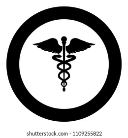 Caduceus Health Symbol Asclepius's Wand Icon Black Color In Circle Round 