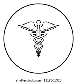 Caduceus Health Symbol Asclepius's Wand Icon Black Color In Circle Round Outline