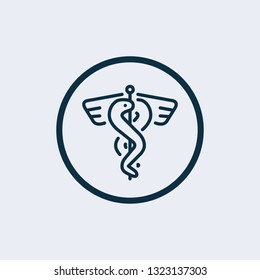 Caduceus Health Symbol Asclepius's Wand Icon Black Color - Vector