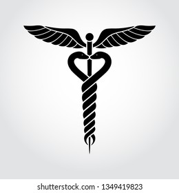 Caduceus health symbol - flat logo. Hospital icon. Pharmacy sign