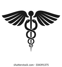 Caduceus Health Symbol - Medical care illustration of black sign with snake and wings