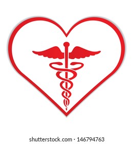 Caduceus In Heart Medical Symbol .vector