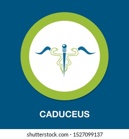 Caduceus icon. Aesculapius vector abstract emblem composed using wings and snakes best for used in pharmacy advertisement