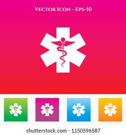 caduceus Icon in Colored Square box. eps-10