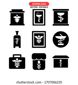 icono caduceus o logotipo aislado símbolo de signo ilustración ilustración vectorial - Colección de iconos vectoriales de estilo negro de alta calidad
