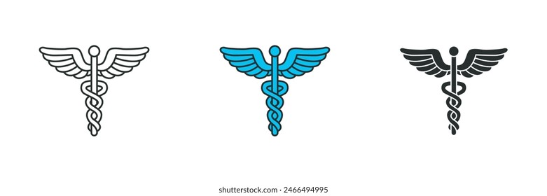 Icono Caduceo. Símbolo médico o sanitario Ilustración vectorial aislada sobre fondo blanco