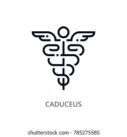 Caduceus icon. Medicine and health care concept. Modern thin line sign. Premium quality outline pictogram. Stock vector illustration in flat design.