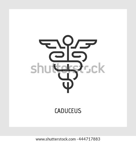 Caduceus icon. Medicine and health care concept. Modern thin line sign. Premium quality outline pictogram. Stock vector illustration in flat design.