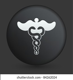 Ícone Caduceus na Coleção de Botões Pretos Redondos Ilustração Original