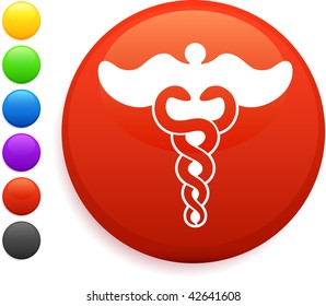 caduceus icon on round internet button original vector illustration 6 color versions included