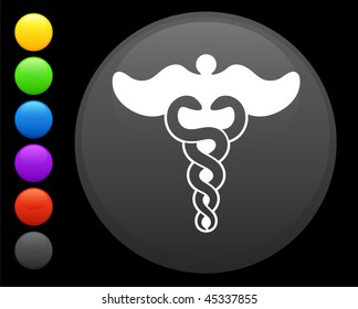 caduceus icon on round internet button original vector illustration 6 color versions included