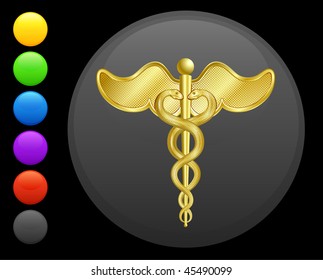 caduceus icon on round internet button original vector illustration 6 color versions included