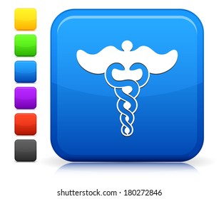 Icono de Caduceo en la colección de botones de Internet cuadrado