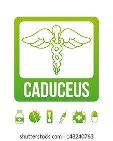 caduceus label over white background vector illustration 