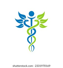 caduceus leaf tree logo vector icon illustration template