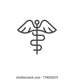 Caduceus line icon, outline vector sign, linear style pictogram isolated on white. Medical symbol, logo illustration. Editable stroke