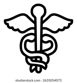 Caduceus line icon, pharmacy concept. Vector graphics. Pin with wings and snakes, medical sign on white background, style mobile or design