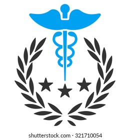 Caduceus Logo vector icon. Style is bicolor flat symbol, blue and gray colors, rounded angles, white background.