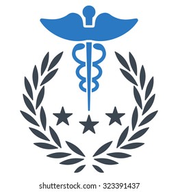 Caduceus Logo vector icon. Style is bicolor flat symbol, smooth blue colors, rounded angles, white background.