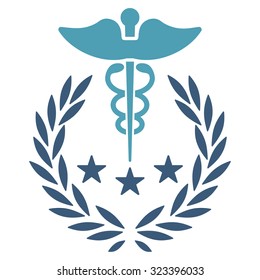 Caduceus Logo vector icon. Style is bicolor flat symbol, cyan and blue colors, rounded angles, white background.