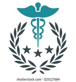 Caduceus Logo vector icon. Style is bicolor flat symbol, soft blue colors, rounded angles, white background.