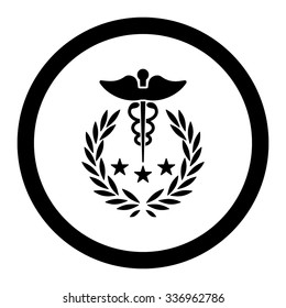 Caduceus Logo vector icon. Style is flat rounded symbol, black color, rounded angles, white background.
