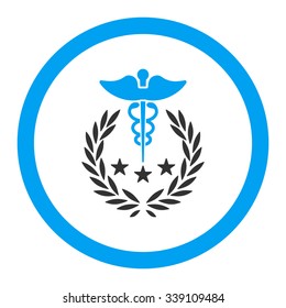 Caduceus Logo vector icon. Style is bicolor flat rounded symbol, blue and gray colors, rounded angles, white background.
