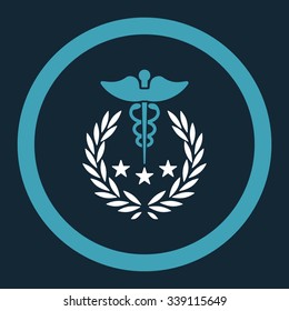 Caduceus Logo vector icon. Style is bicolor flat rounded symbol, blue and white colors, rounded angles, dark blue background.