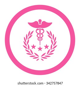 Caduceus Logo vector icon. Style is flat rounded symbol, pink color, rounded angles, white background.
