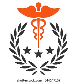 Caduceus Logo vector icon. Style is bicolor flat symbol, orange and gray colors, rounded angles, white background.