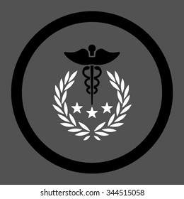 Caduceus Logo vector icon. Style is bicolor flat rounded symbol, black and white colors, rounded angles, gray background.