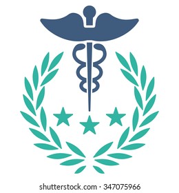 Caduceus Logo vector icon. Style is bicolor flat symbol, cobalt and cyan colors, rounded angles, white background.