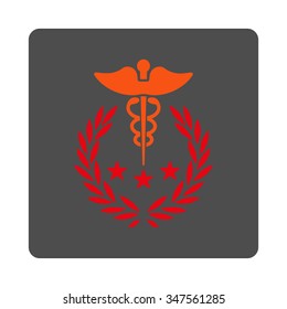 Caduceus Logo vector icon. Style is flat rounded square silver button with red symbol, white background.