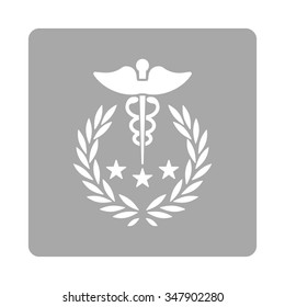 Caduceus Logo vector icon. Style is flat rounded square button, white and silver colors, white background.