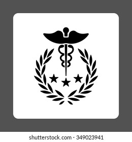Caduceus Logo vector icon. Style is flat rounded square button, black and white colors, gray background.