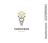 Caduceus lotus logo icon design template flat vector