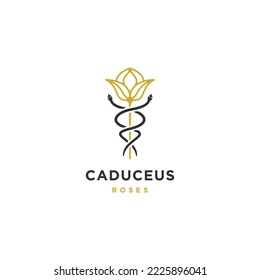 Modelo de diseño de icono de logotipo de Caduceus lotus vector plano