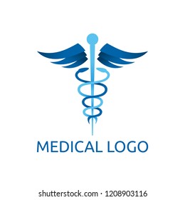 Caduceus - medical center, pharmacy, hospital with popular symbol of medicine - vector logo template