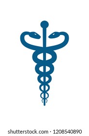 Caduceus - Medical or Healthcare symbol flat icon isolated on white background. Vector illustration